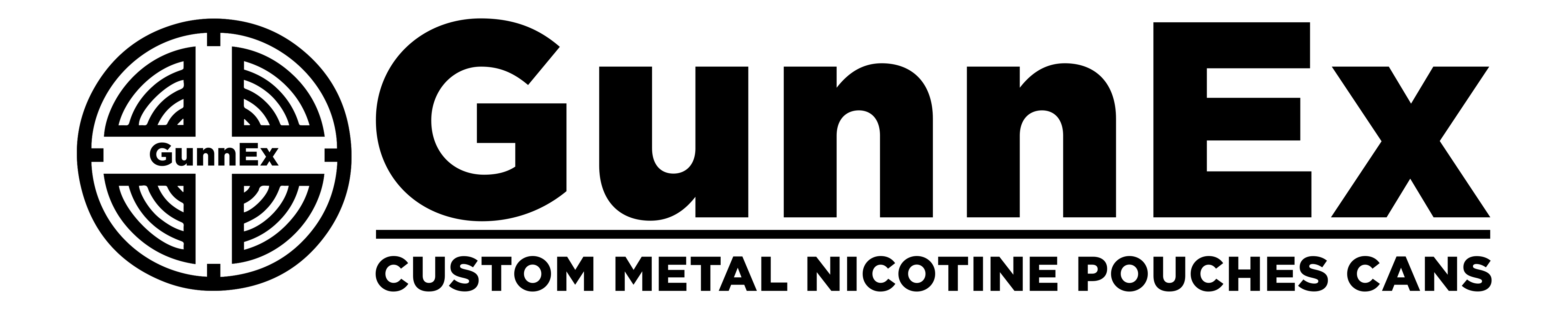 Logo with text GunnEx - Metal Nicotine Pouches Cans